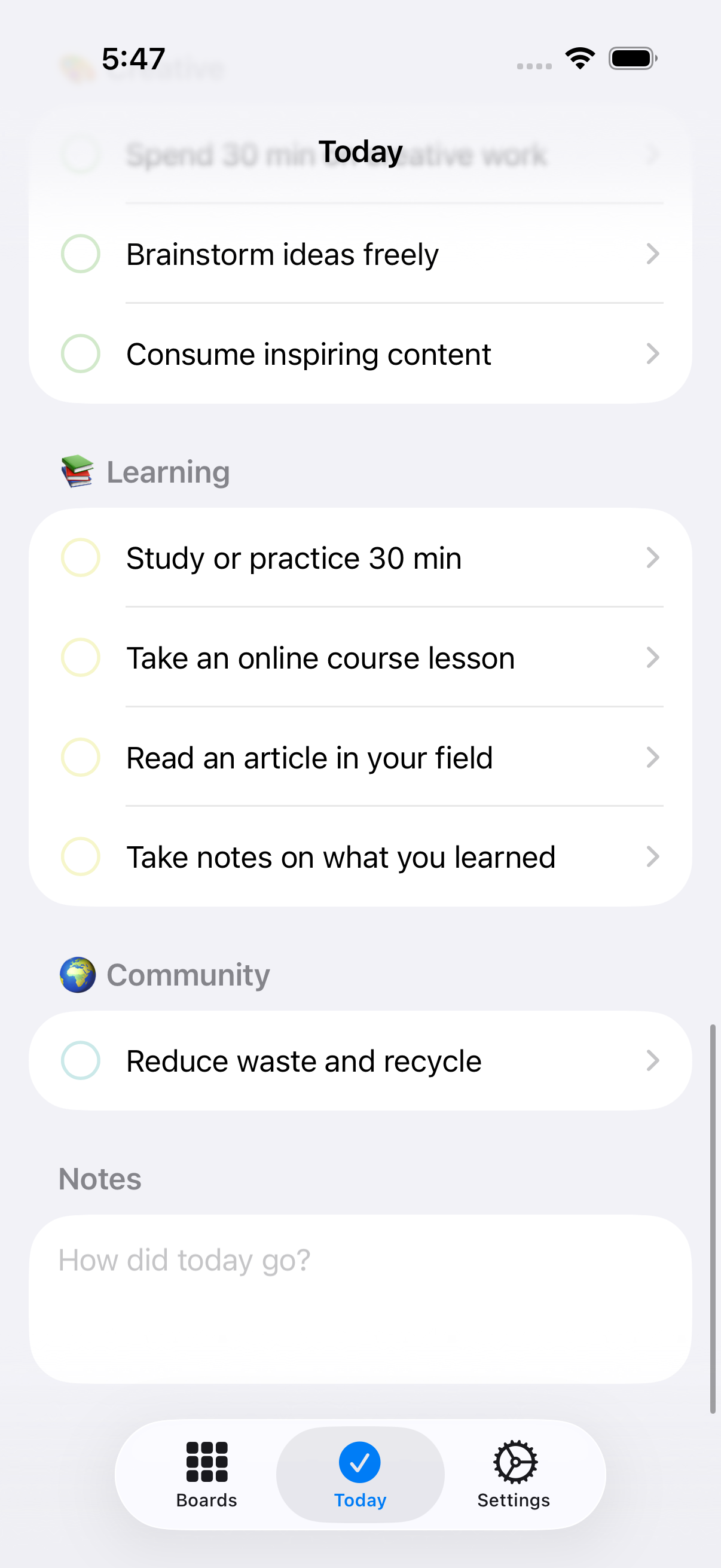 Daily reflection notes