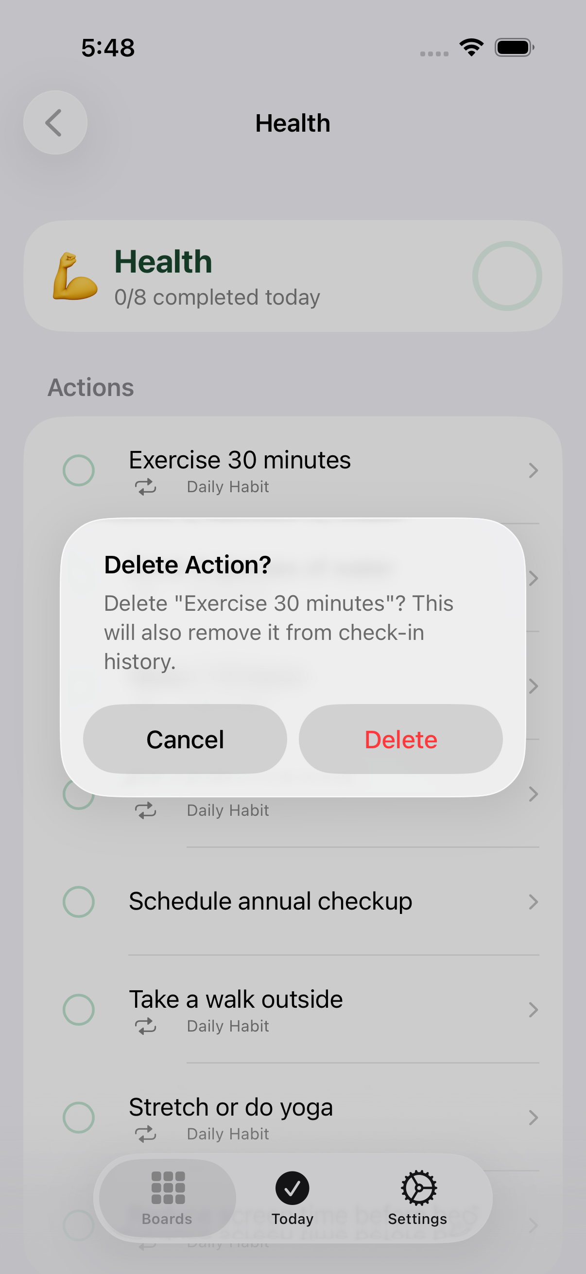 Delete (Delete Action alert)