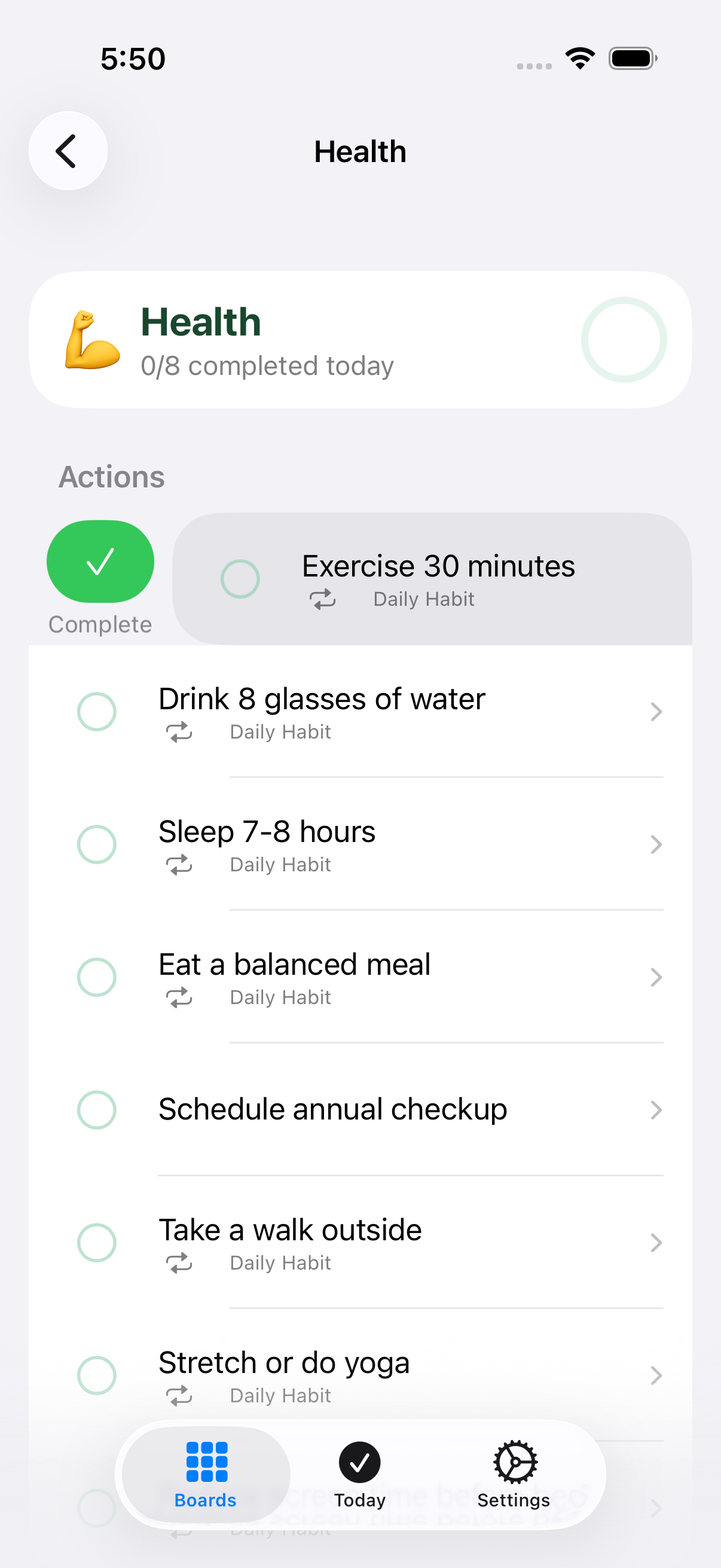 Complete / Undo (leading swipe)